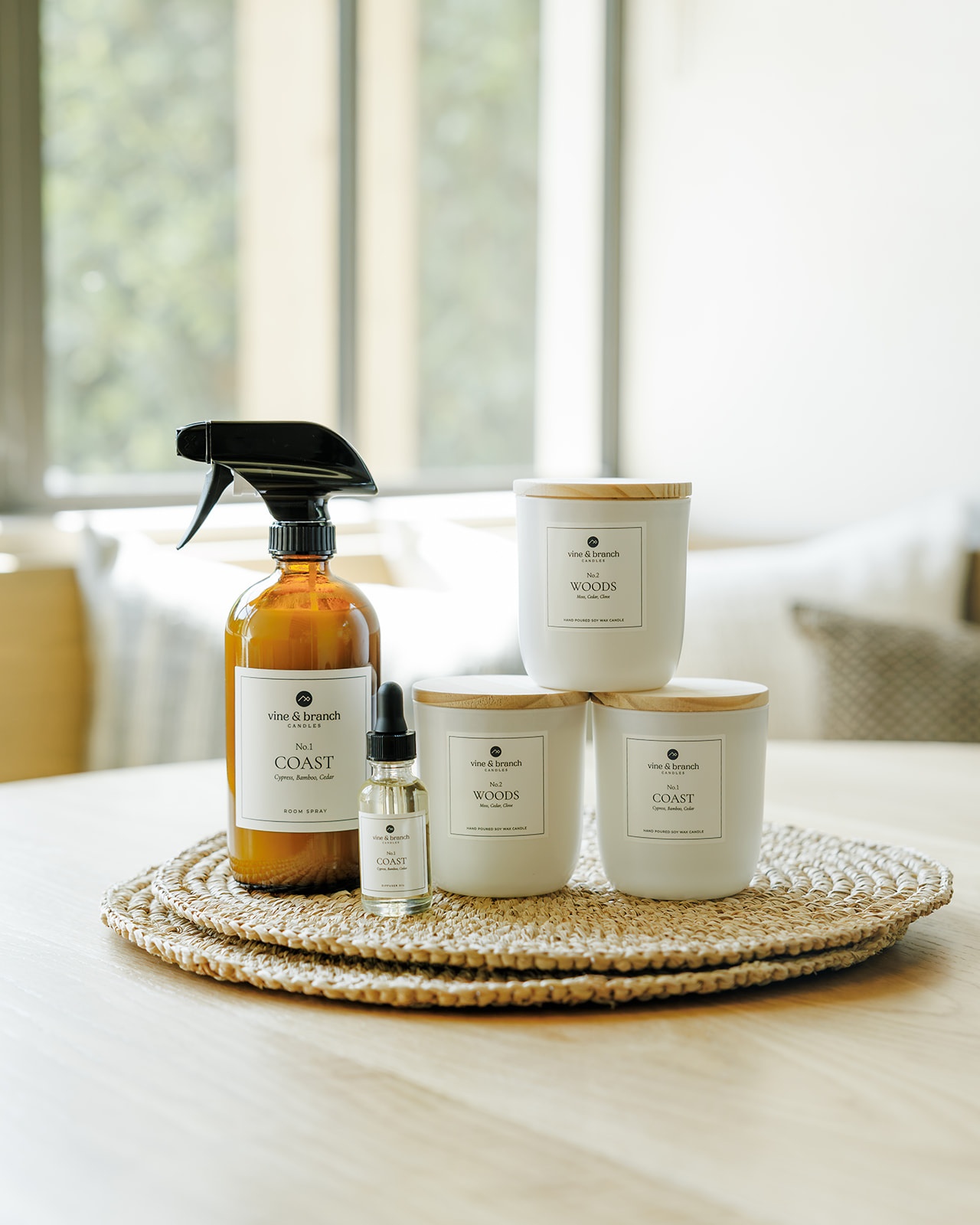Vine & Branch Home — full collection on placemats
